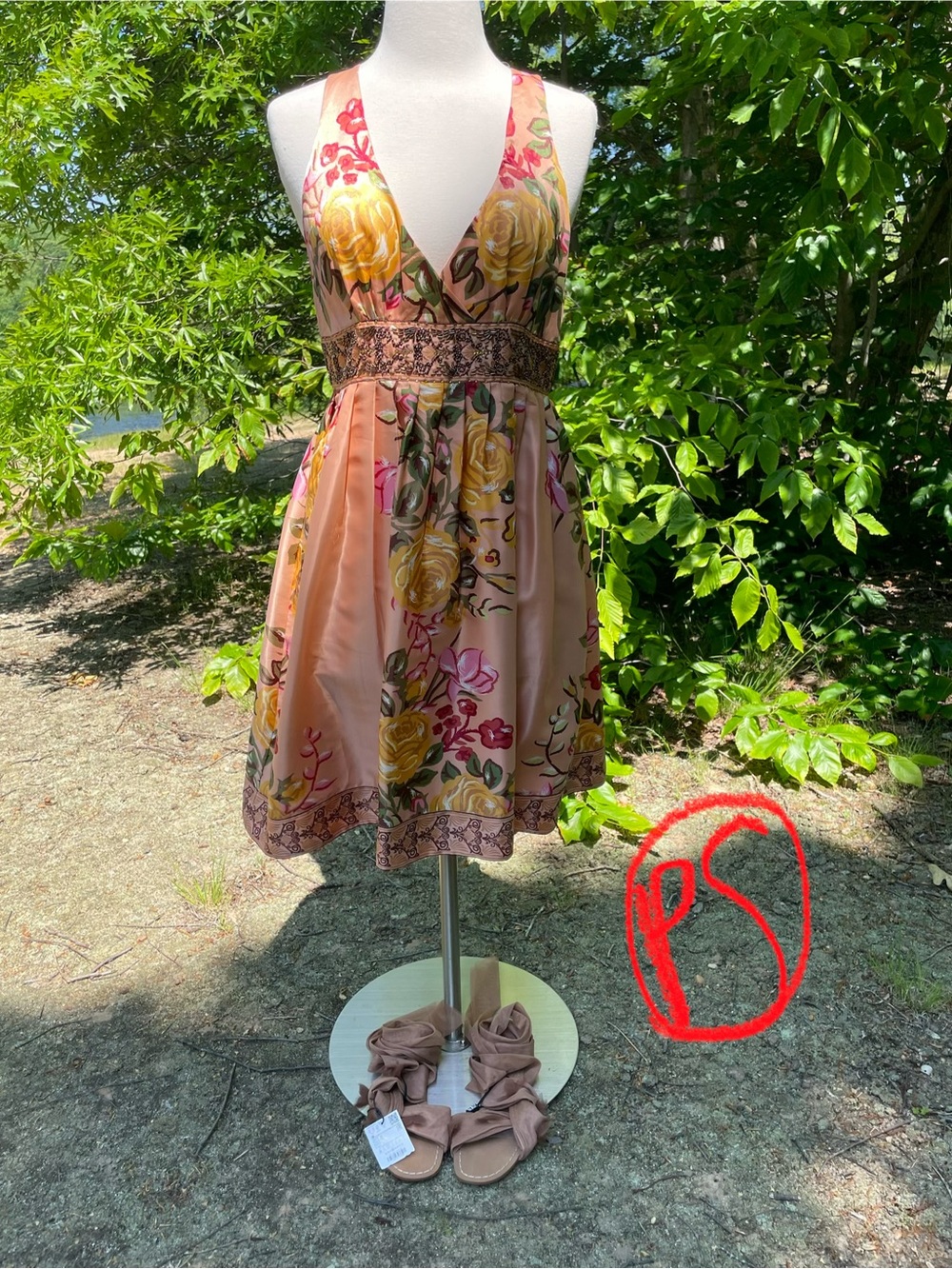 Forever 21 Peach Satin Lined Top with Floral Trim